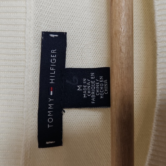 Tommy Hilfiger White Sweater with Blue and Gray Stripes Women's Round Neck - Picture 3 of 6